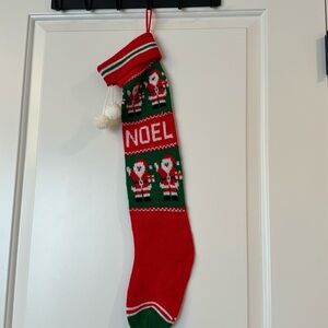 Vintage Christmas knit stocking sock 24" Santa NOEL pom poms Holiday